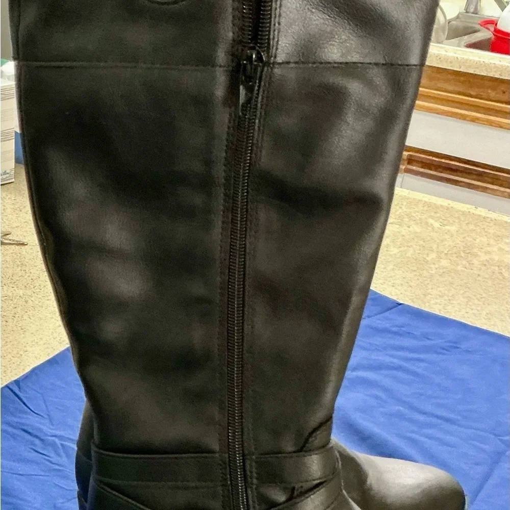 Ana Torrance Black Over the Knee Boots with‎ Chunky Heel and Zipper